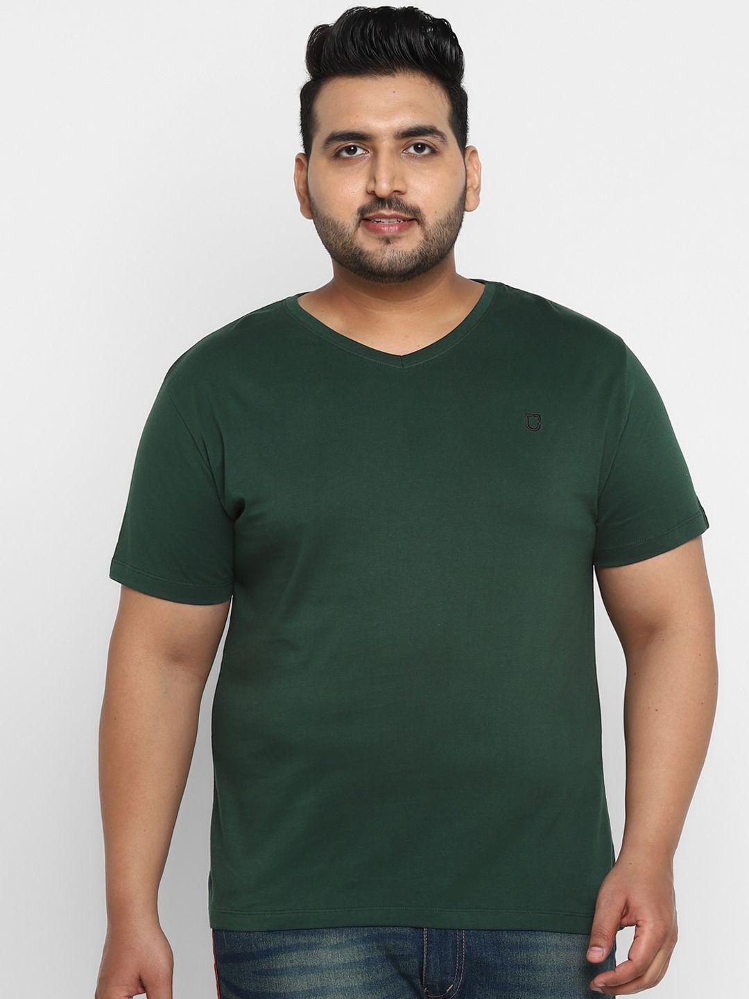 urbano plus men olive green solid v-neck t-shirt