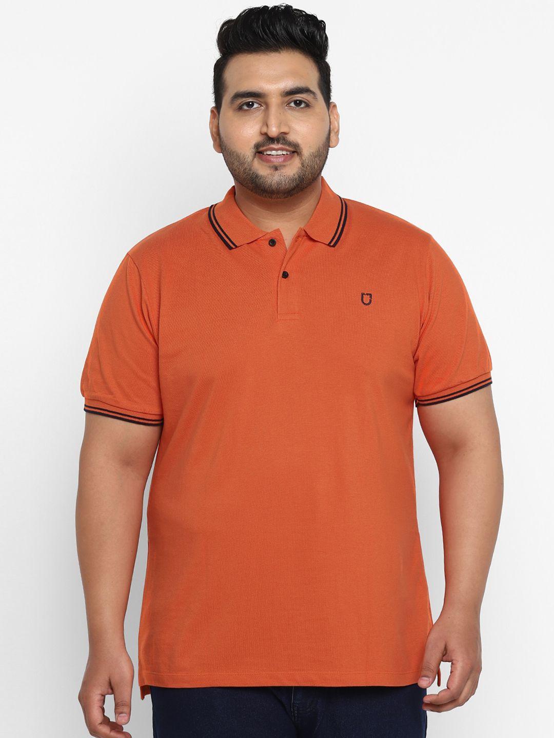 urbano plus men orange solid polo collar pure cotton t-shirt