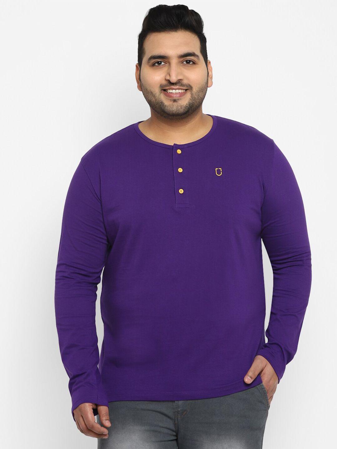 urbano plus men purple henley neck applique t-shirt