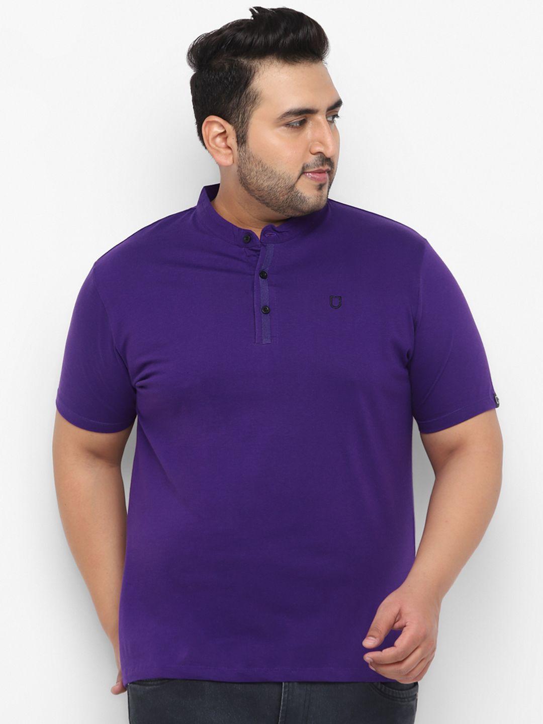 urbano plus men purple solid mandarin collar t-shirt