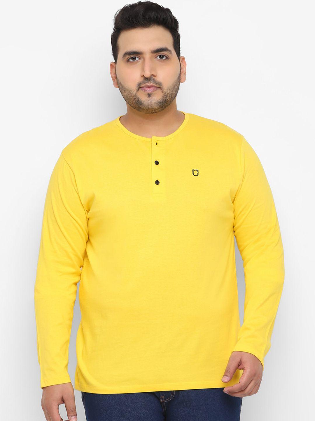 urbano plus men yellow solid henley neck t-shirt