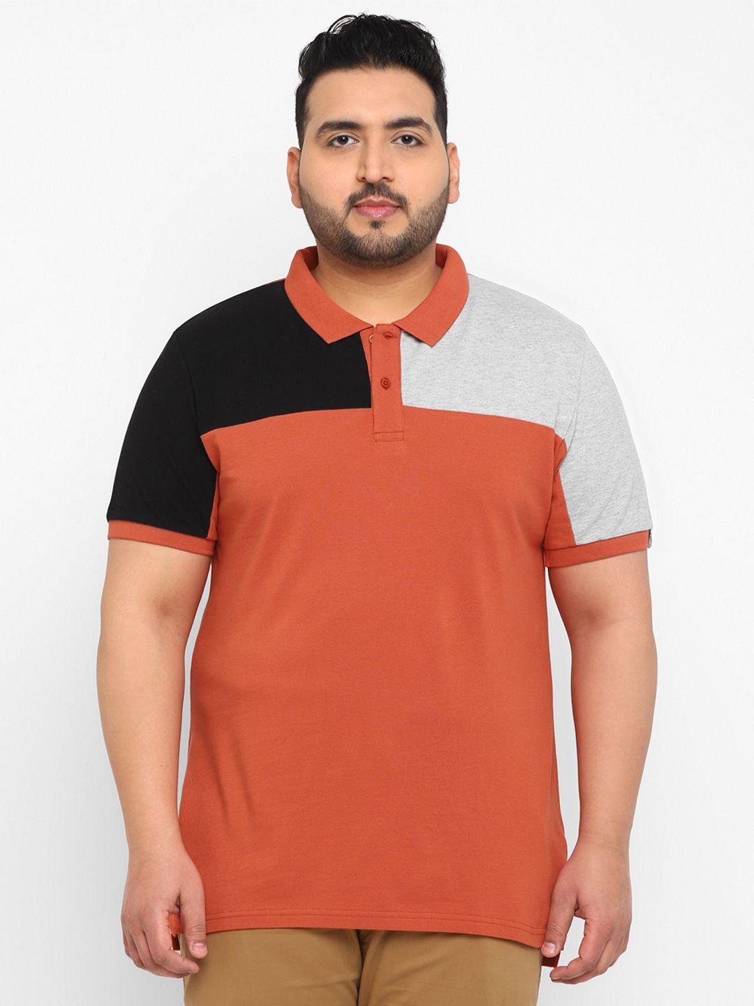 urbano plus plus size colourblocked polo collar pure cotton t-shirt