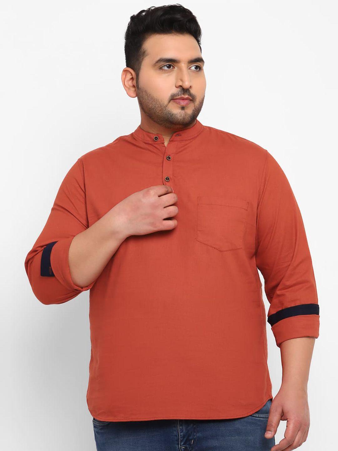 urbano plus plus size mandarin collar cotton casual shirt