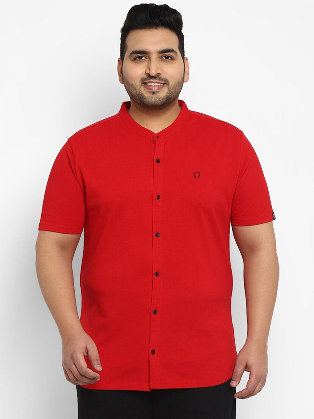 urbano plus size men red solid casual regular fit shirt