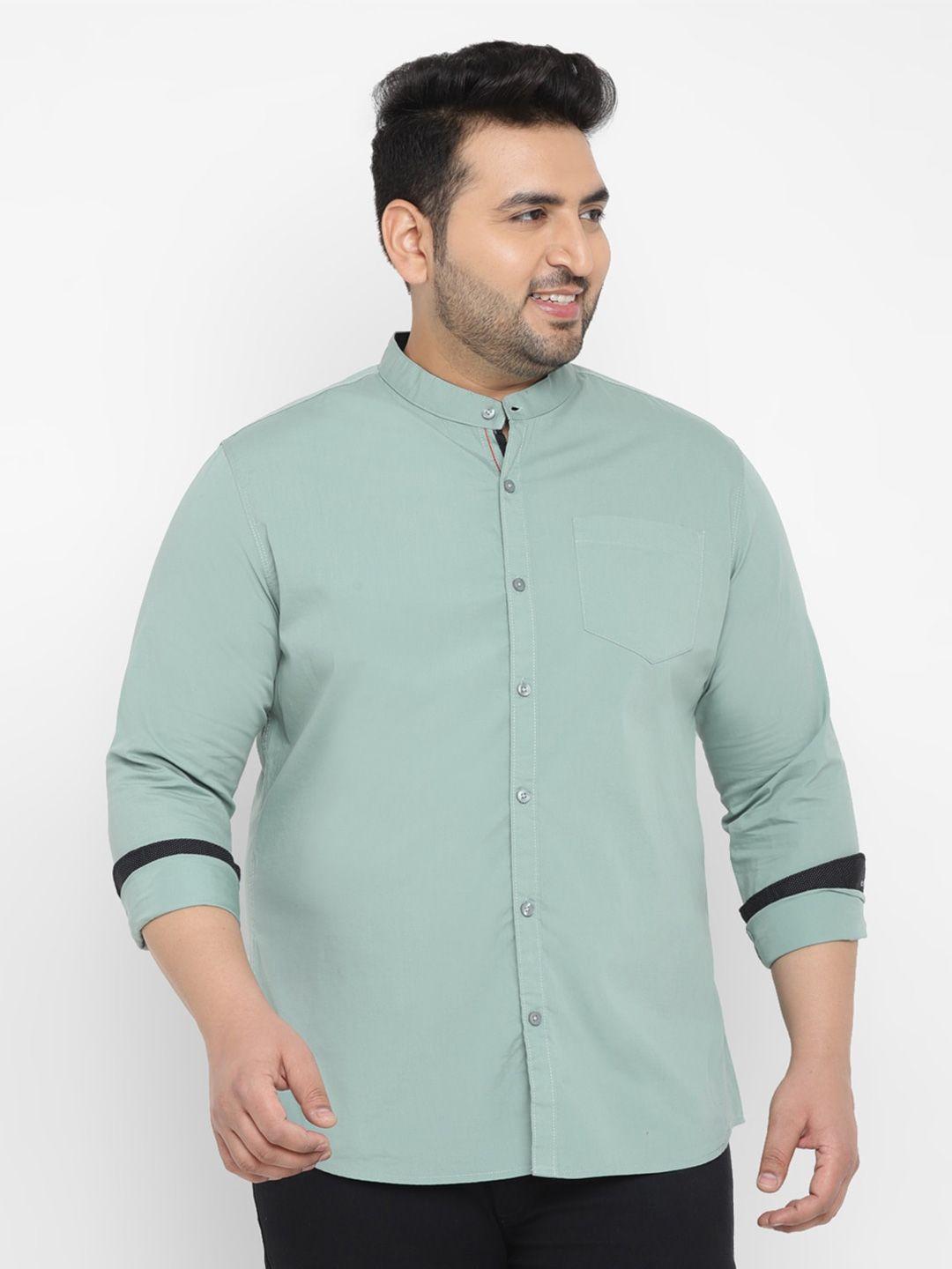urbano plus size pure cotton mandarin collar opaque casual shirt