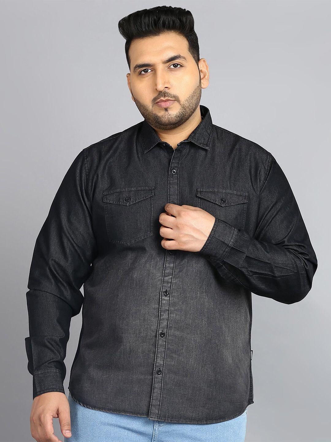 urbano plus washed opaque denim casual shirt