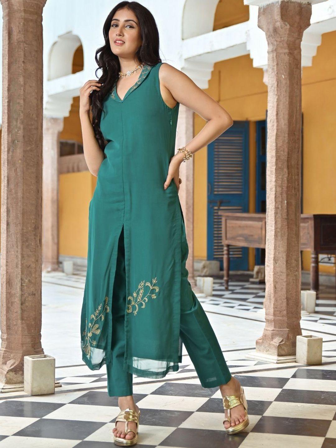 urbanstree beads and stones kurta with trousers