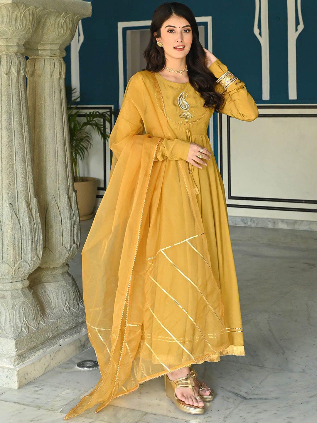 urbanstree embroidered yoke design gotta patti anarkali kurta & trousers with dupatta