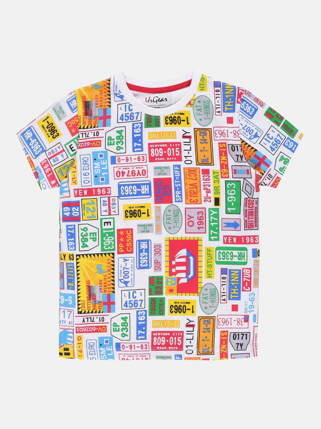 urgear boys multicoloured printed applique t-shirt