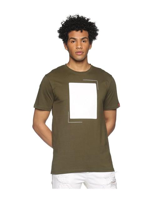 urgear dark olive cotton printed t-shirt