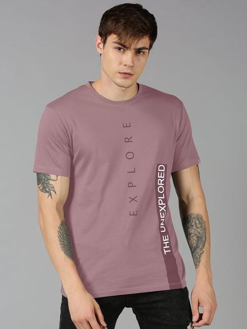 urgear dusty pink regular fit printed crew t-shirt