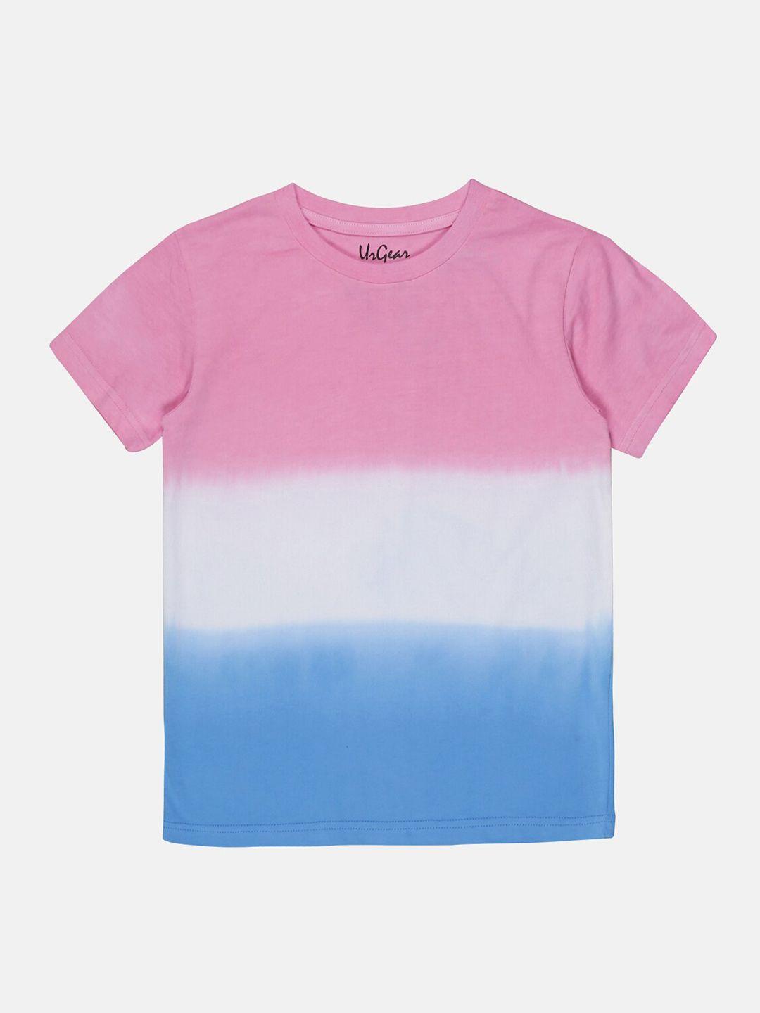 urgear kids pink & white tie & dye dyed pure cotton t-shirt