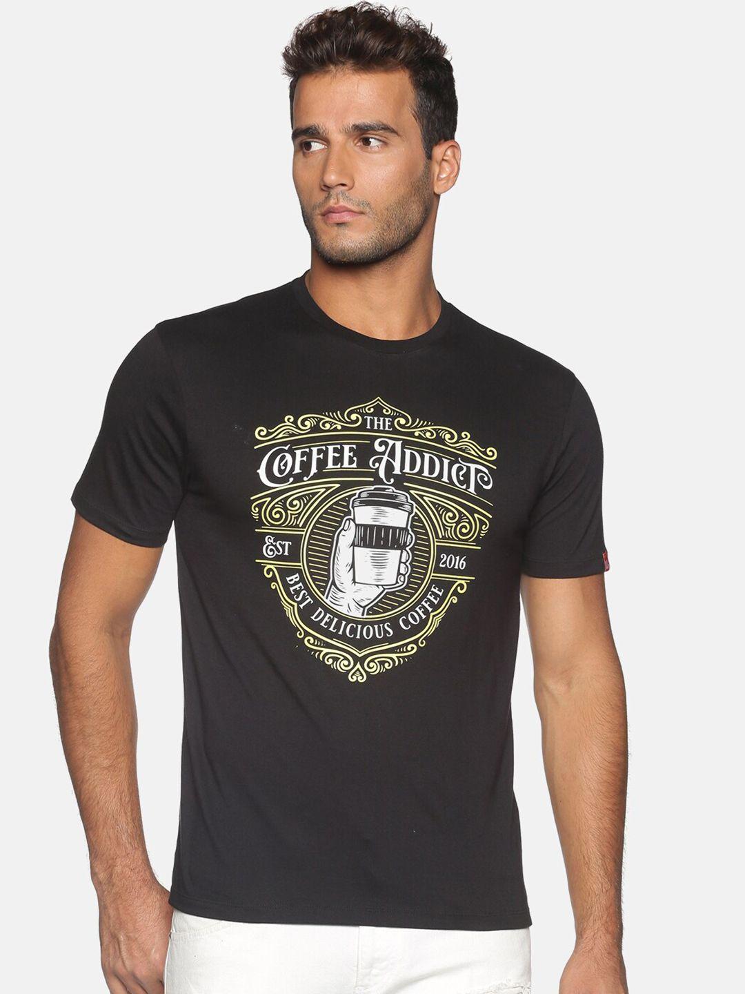 urgear men black typography printed applique t-shirt