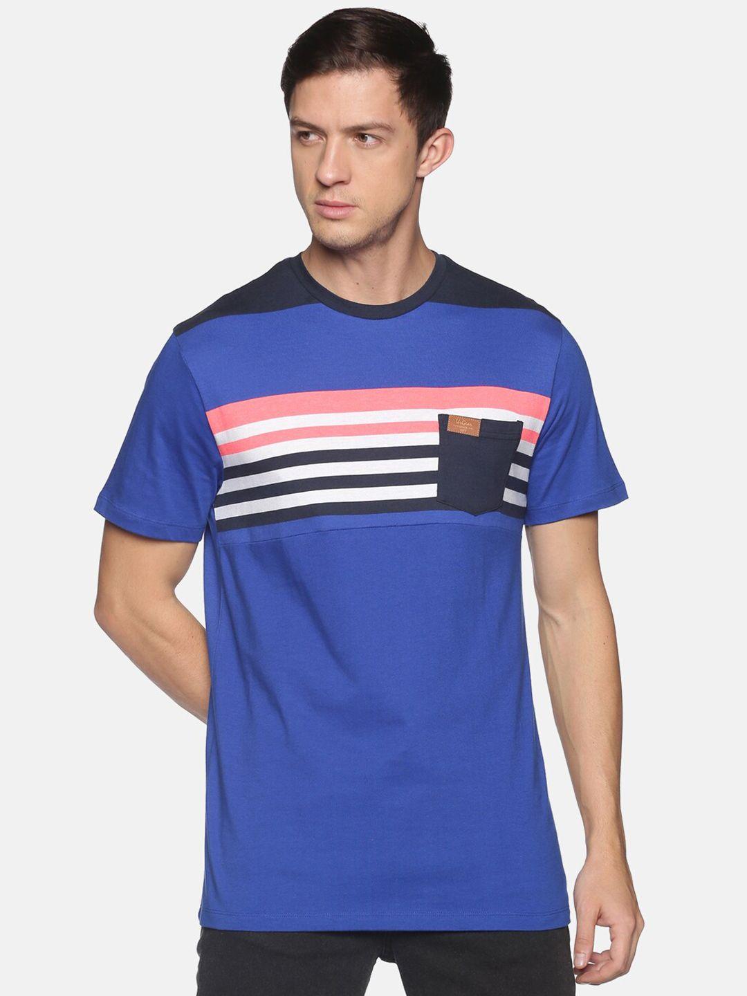 urgear men blue & pink striped pockets t-shirt