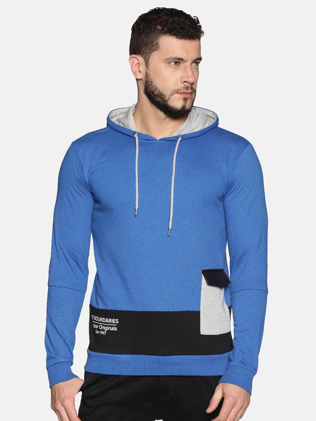 urgear men blue colourblocked hooded sweatshirt