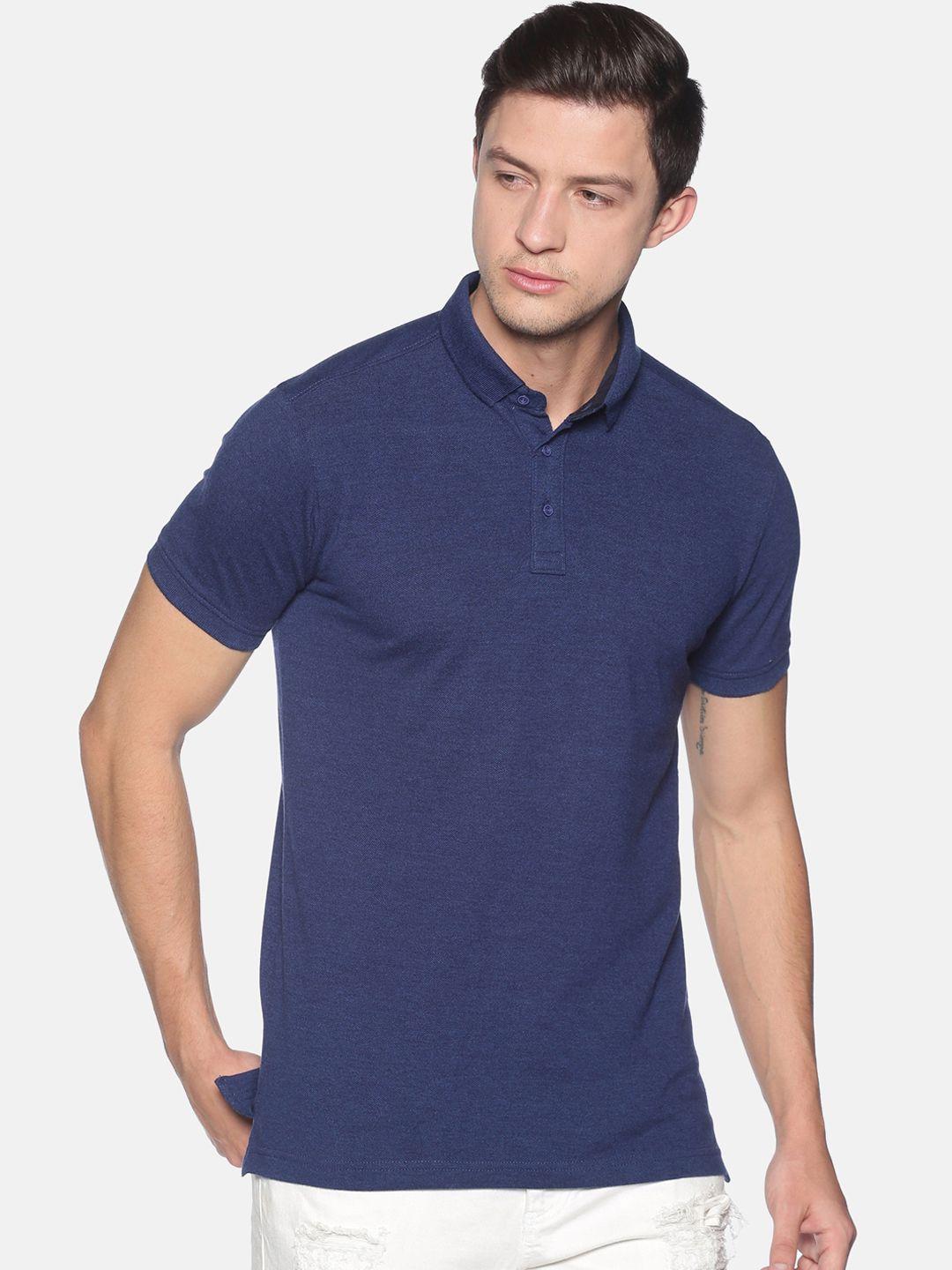 urgear men blue solid polo collar cotton pure cotton t-shirt