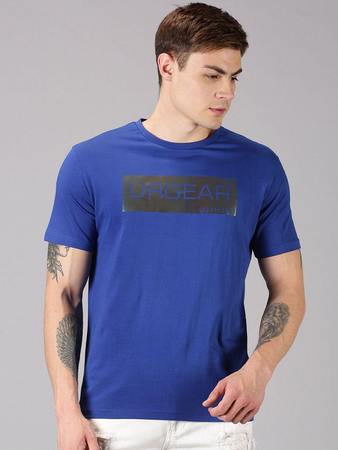 urgear men blue typography printed applique t-shirt