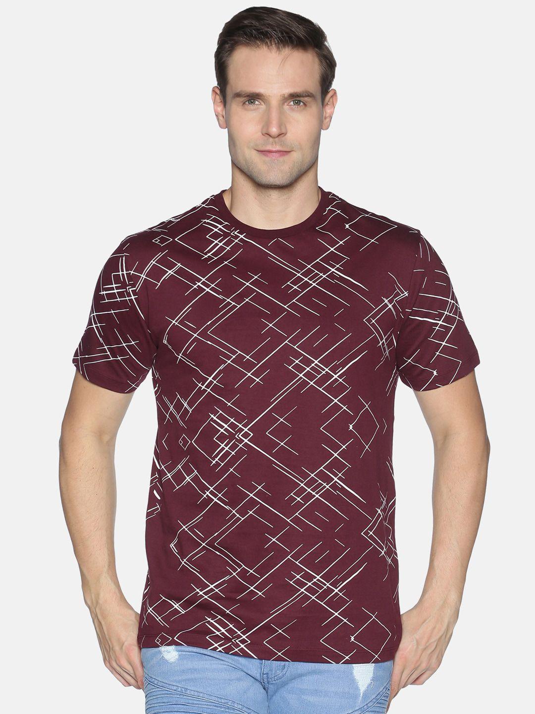 urgear men burgundy printed cotton round neck t-shirt