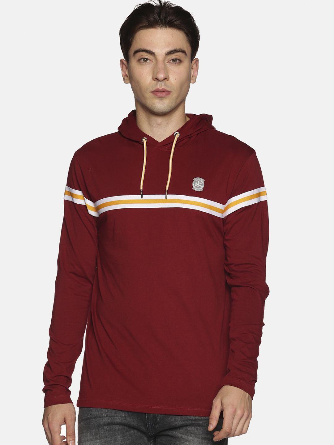 urgear men burgundy striped hooded sweatshirt