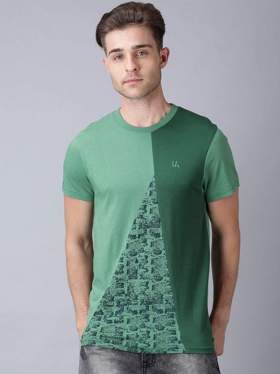 urgear men green colourblocked applique t-shirt