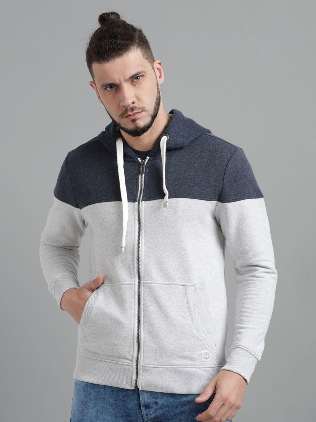 urgear men grey colourblocked hooded sweatshirt