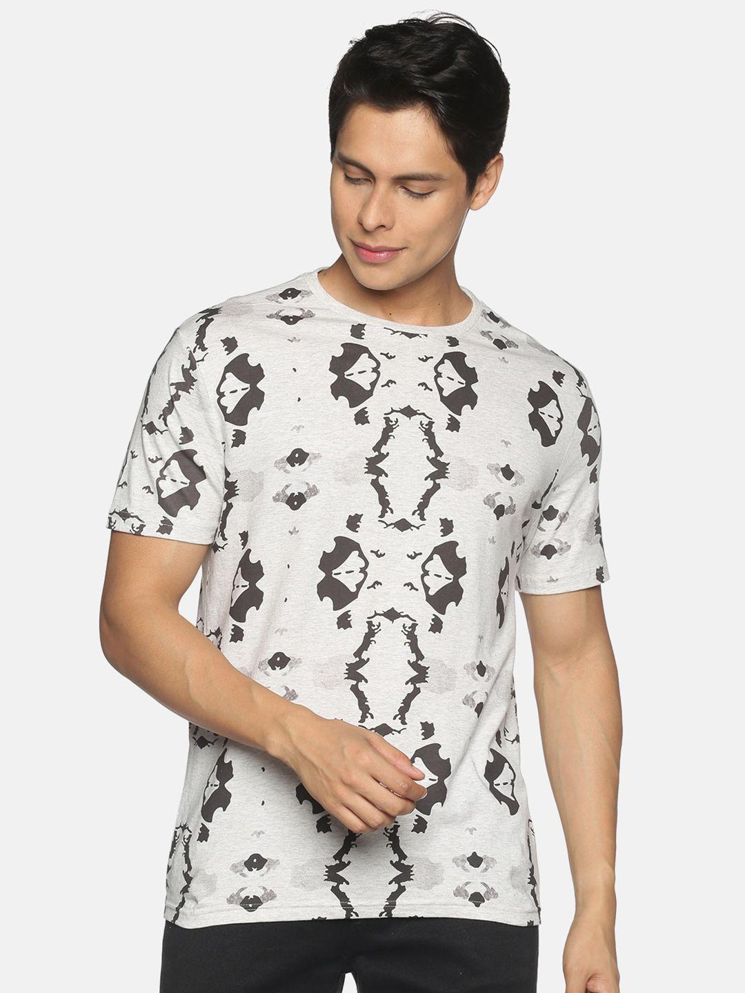 urgear men grey floral printed raw edge t-shirt