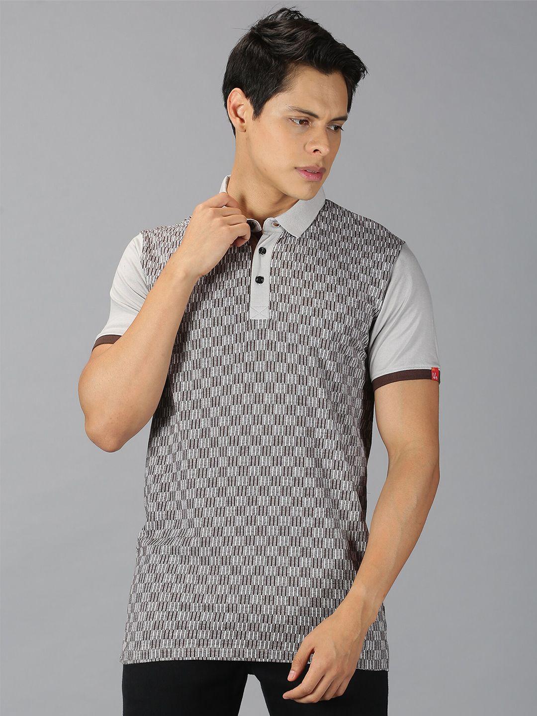 urgear men grey printed polo collar t-shirt