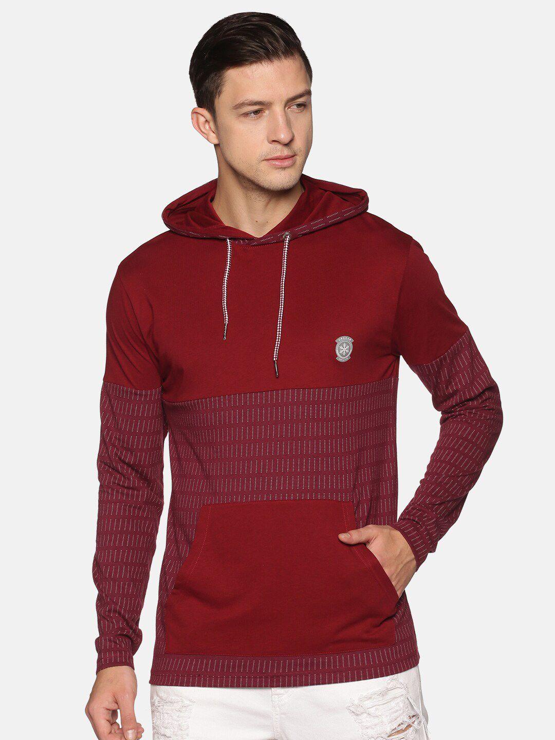 urgear men maroon striped hooded sweatshirt