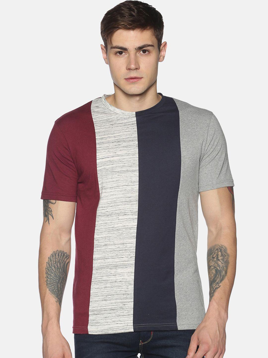 urgear men multicoloured colourblocked round neck cotton t-shirt