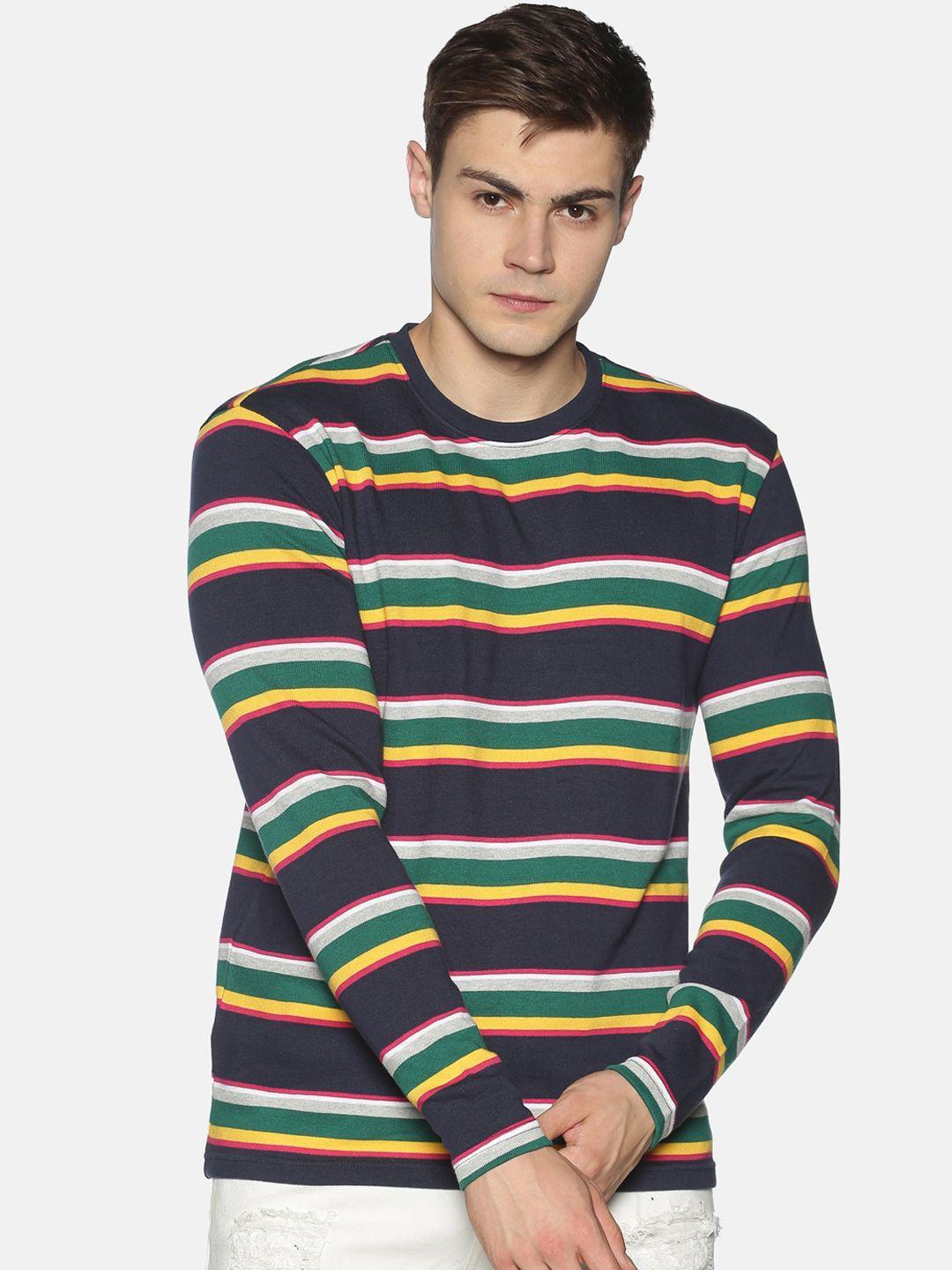 urgear men multicoloured striped round neck t-shirt