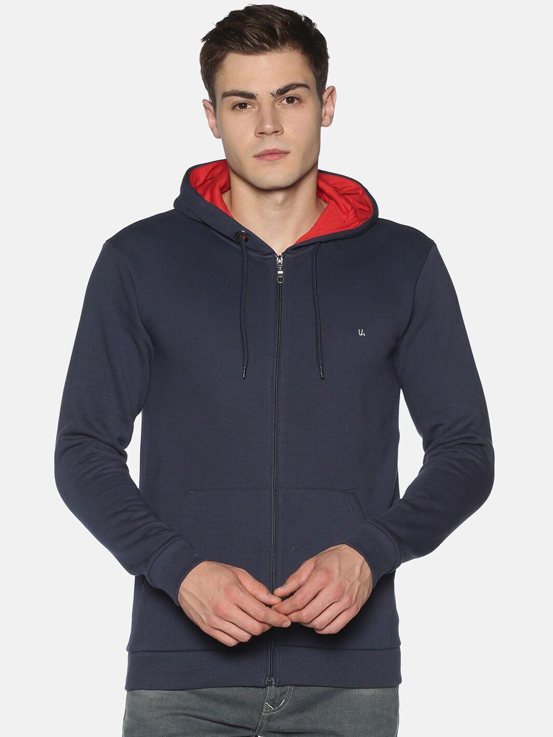 urgear men navy blue solid hooded cotton sweatshirt