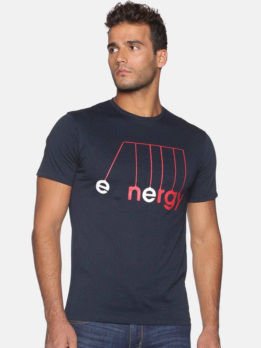 urgear men navy blue typography printed applique t-shirt