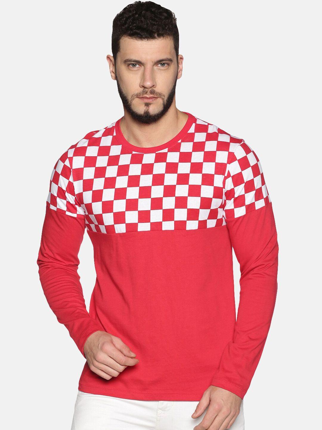 urgear men red & white checked round neck t-shirt