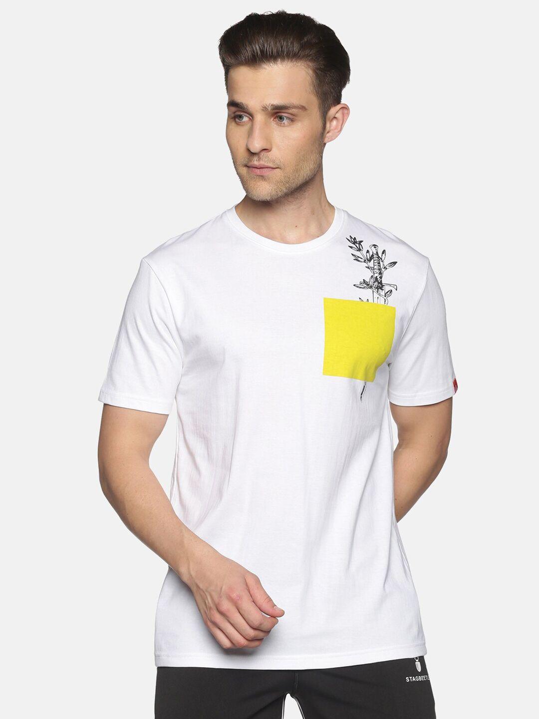 urgear men white & yellow printed yoga t-shirt