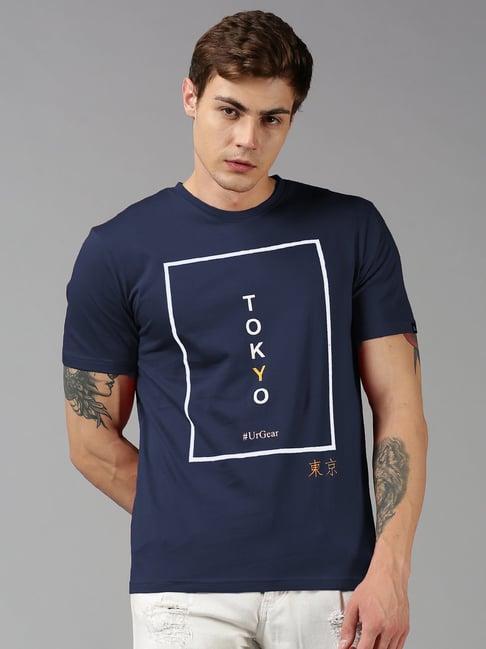 urgear navy regular fit printed crew t-shirt