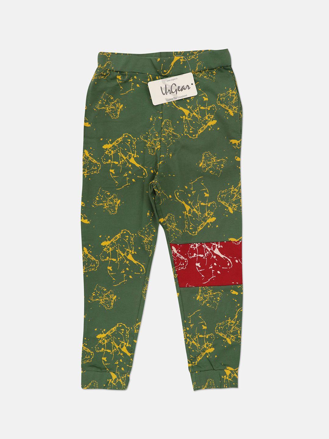 urgear unisex kids green & yellow graphic printed track pants