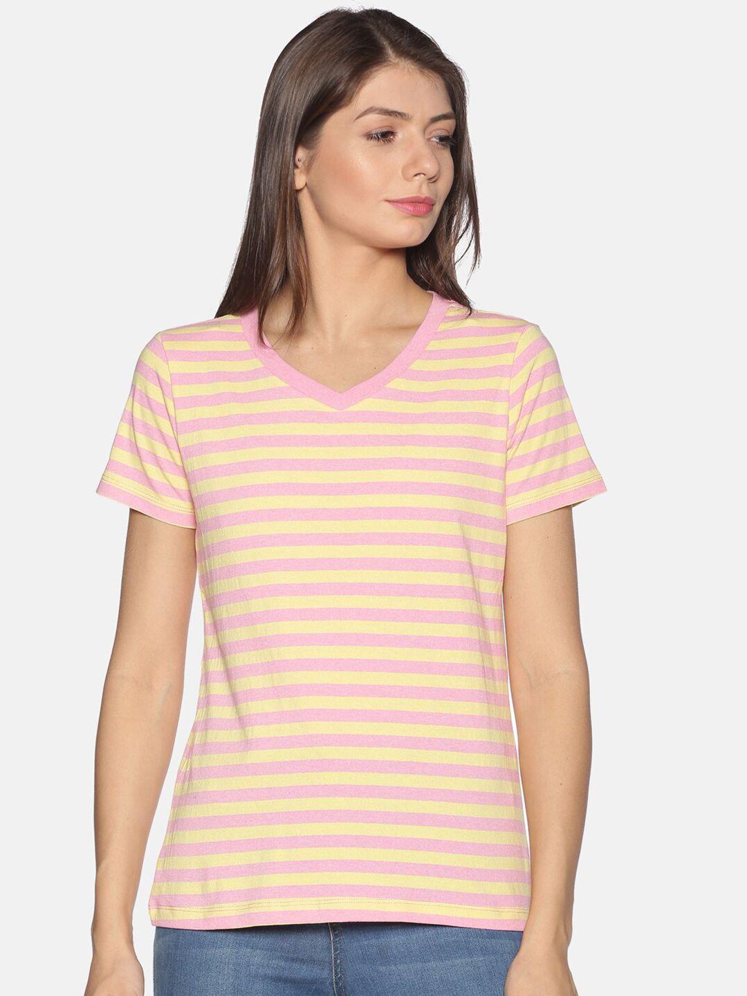 urgear women yellow striped v-neck t-shirt