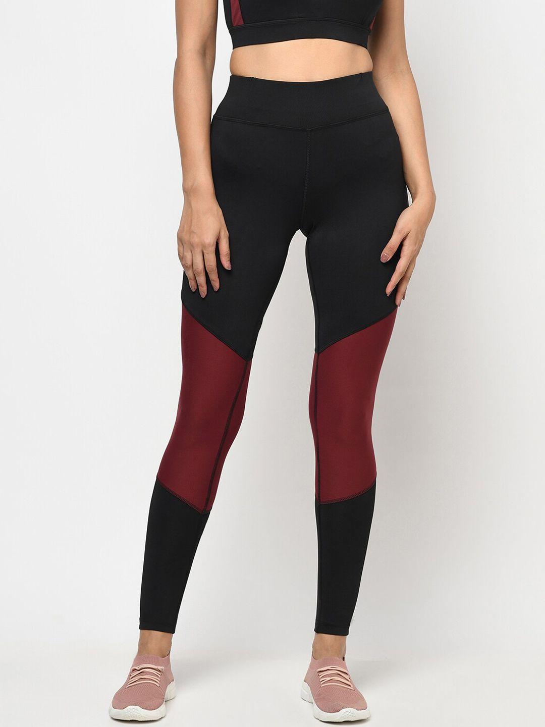 urknit women colourblocked slim fit stretchable sports tights