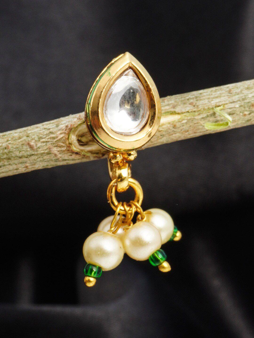 urmika gold-toned & white stone studded & pearl beaded nosepin