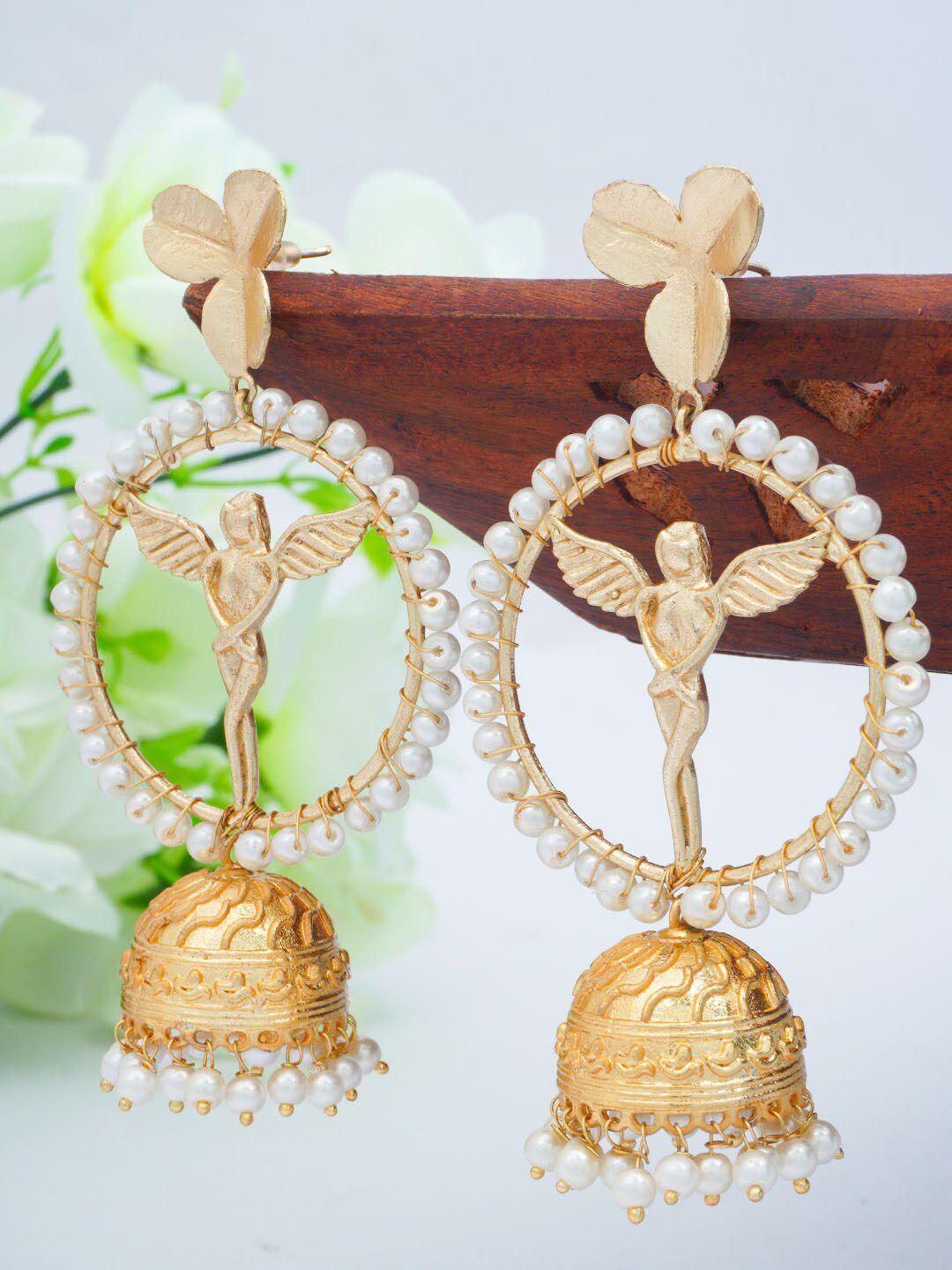 urmika gold-toned contemporary jhumkas earrings