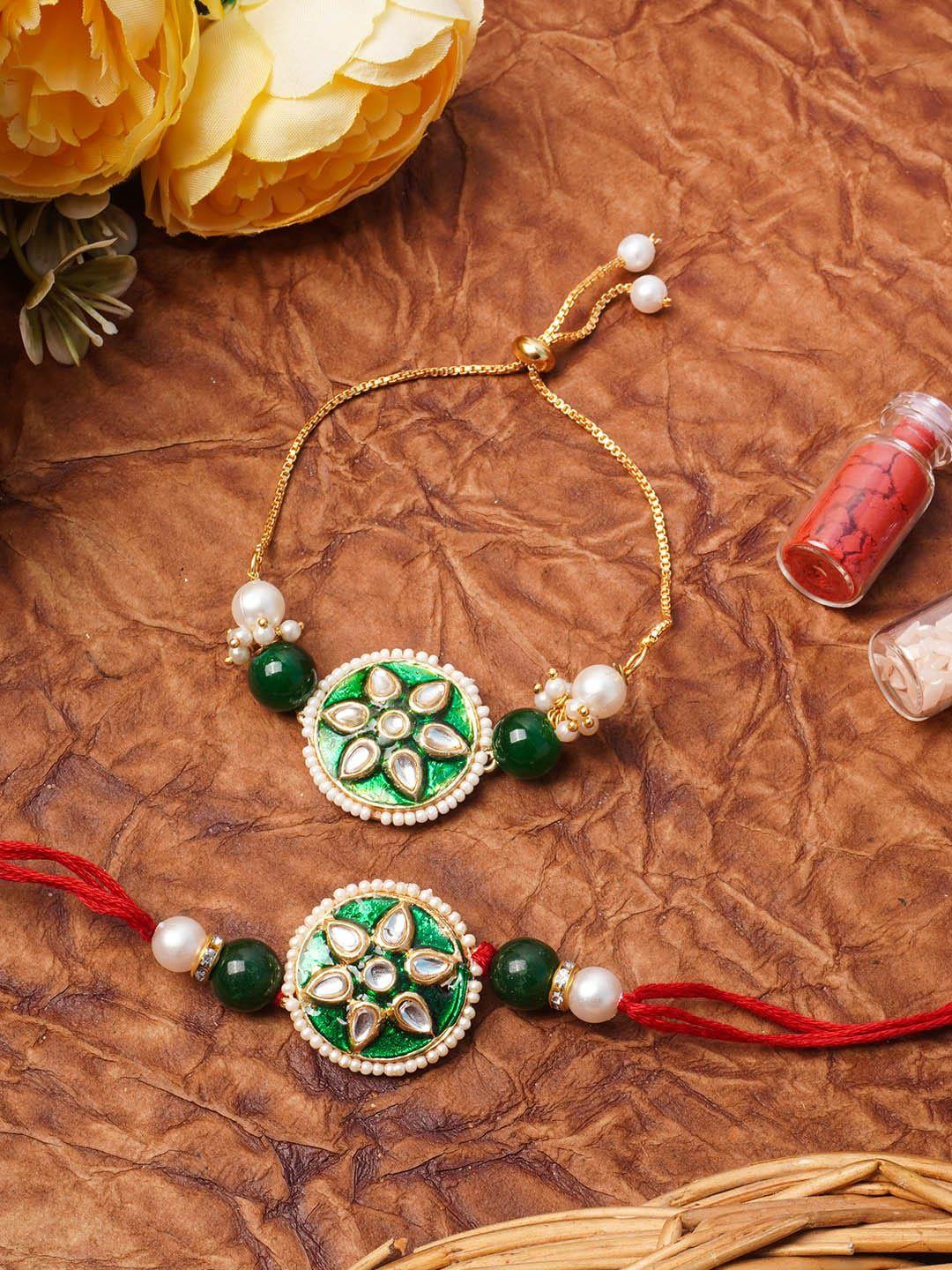 urmika set of 2 meenakari kundan bhaiya & bhabhi rakhi