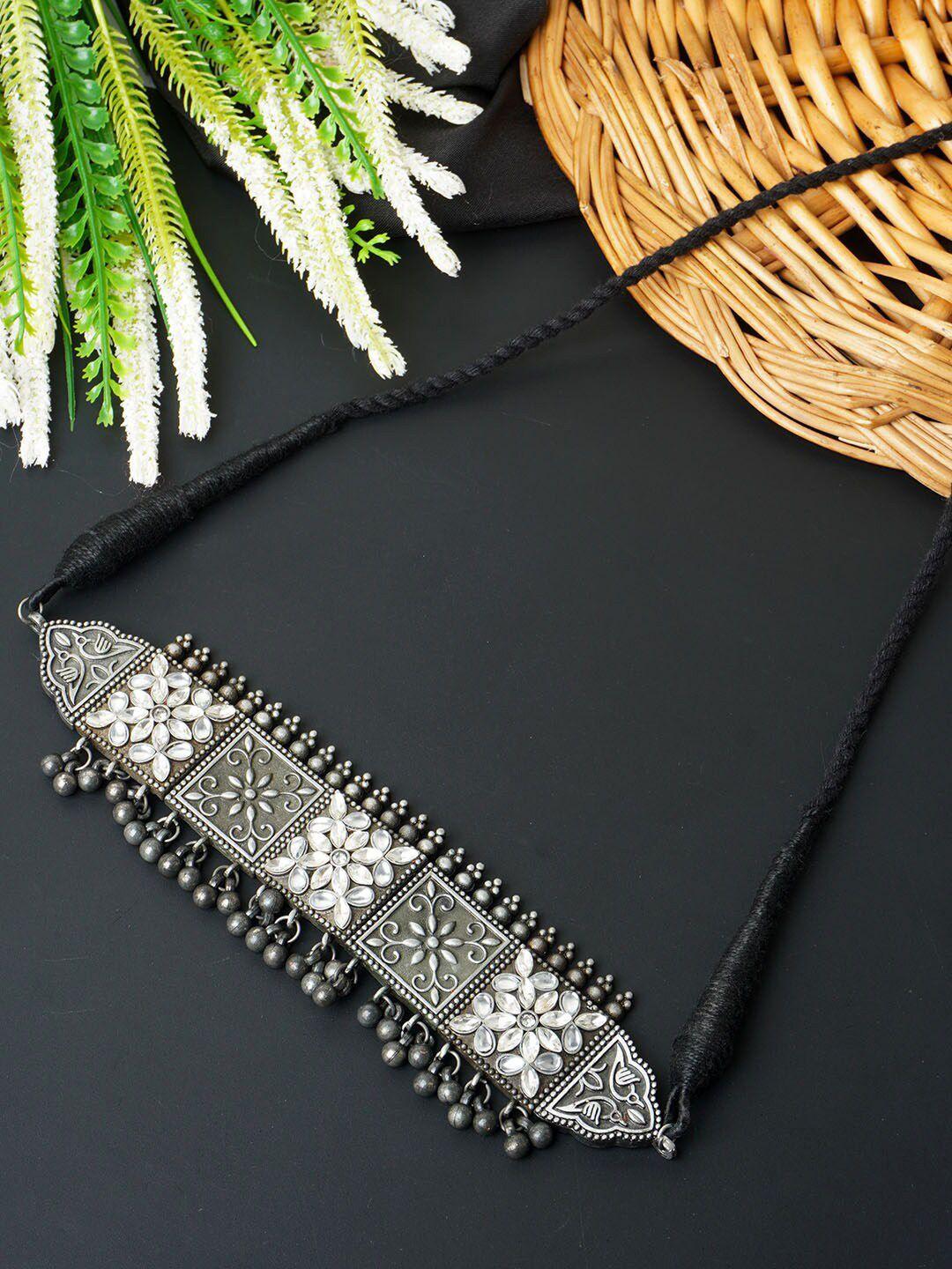 urmika silver-plated & white oxidised choker necklace