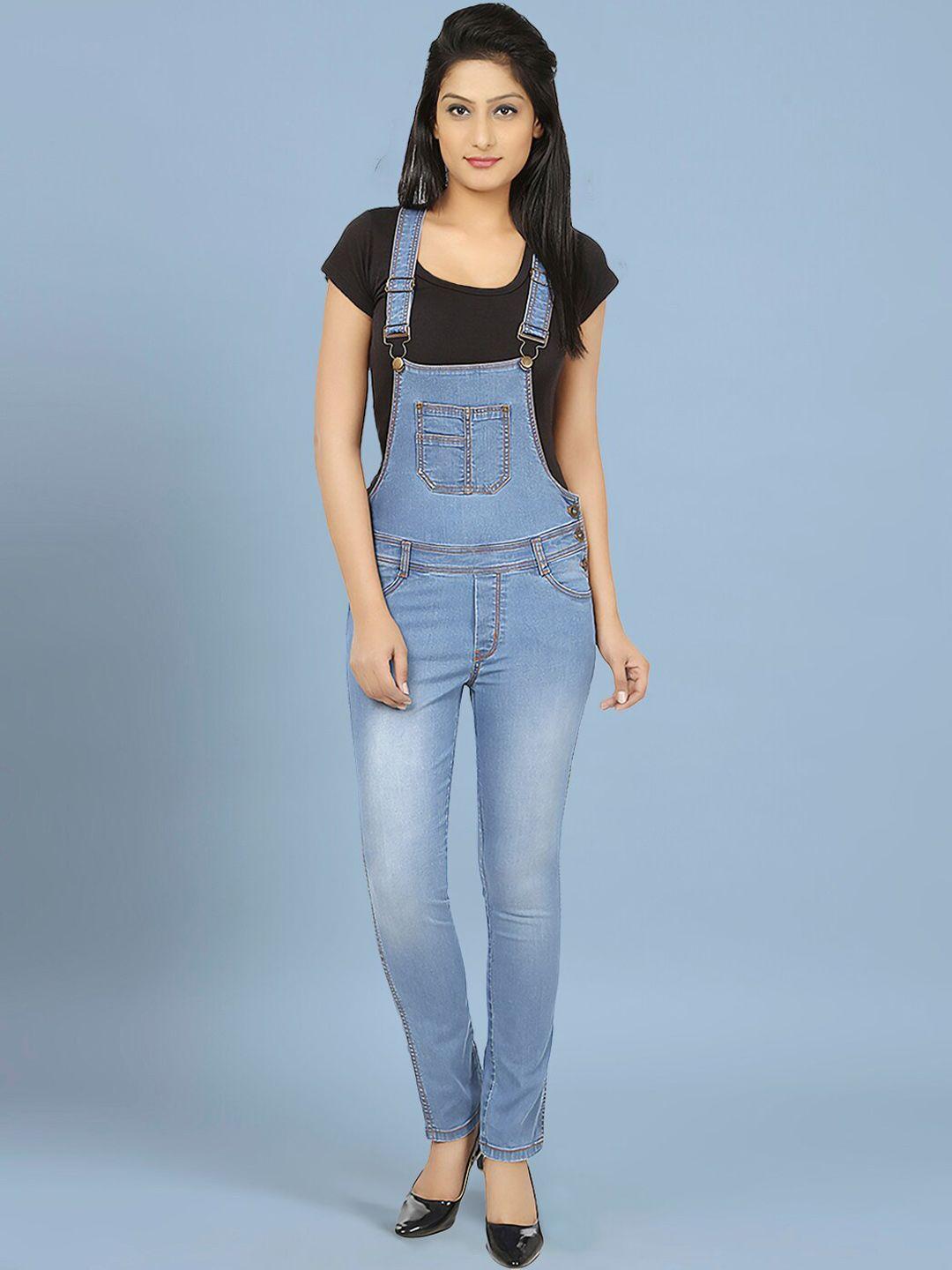 ursense women slim fit washed dungarees with t-shirt