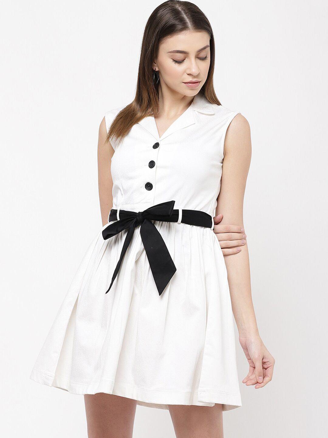 ursense shirt collar fit & flare dress with belt