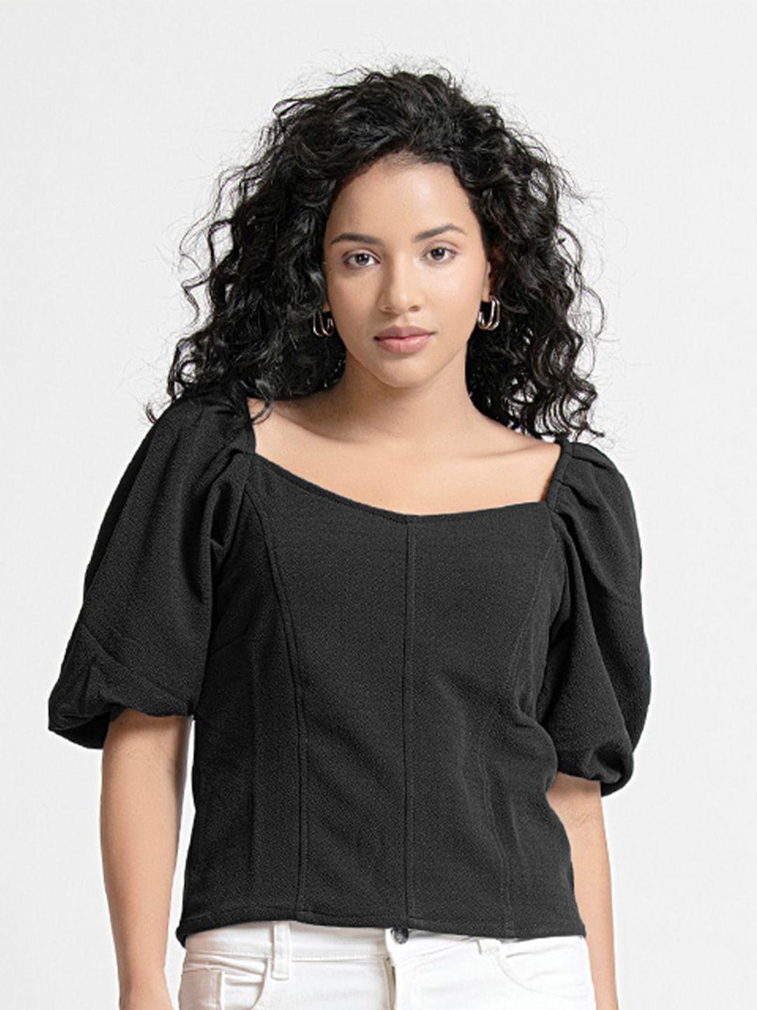 ursense sweetheart neck puffed sleeves top