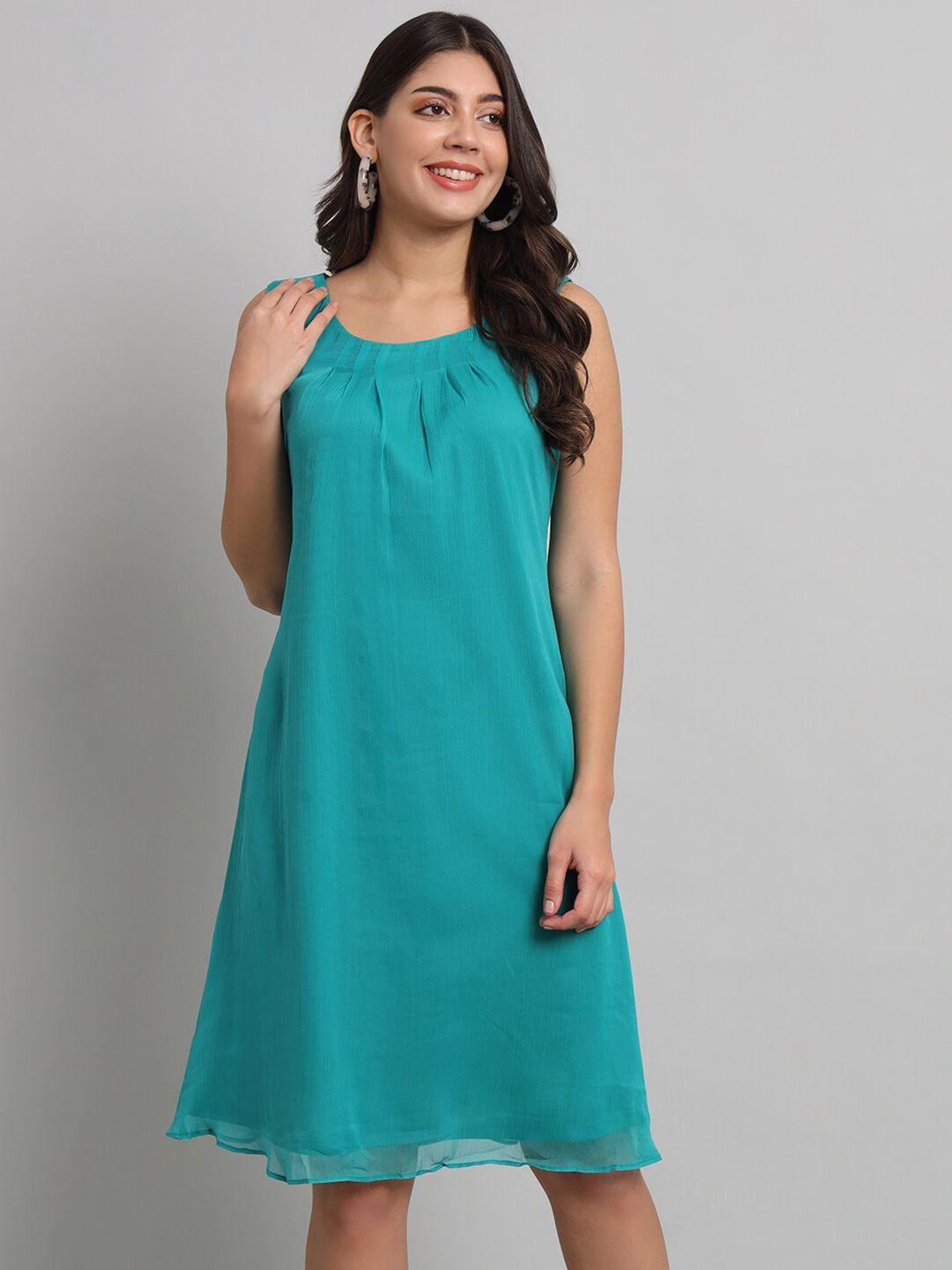 ursense turquoise blue chiffon a-line dress