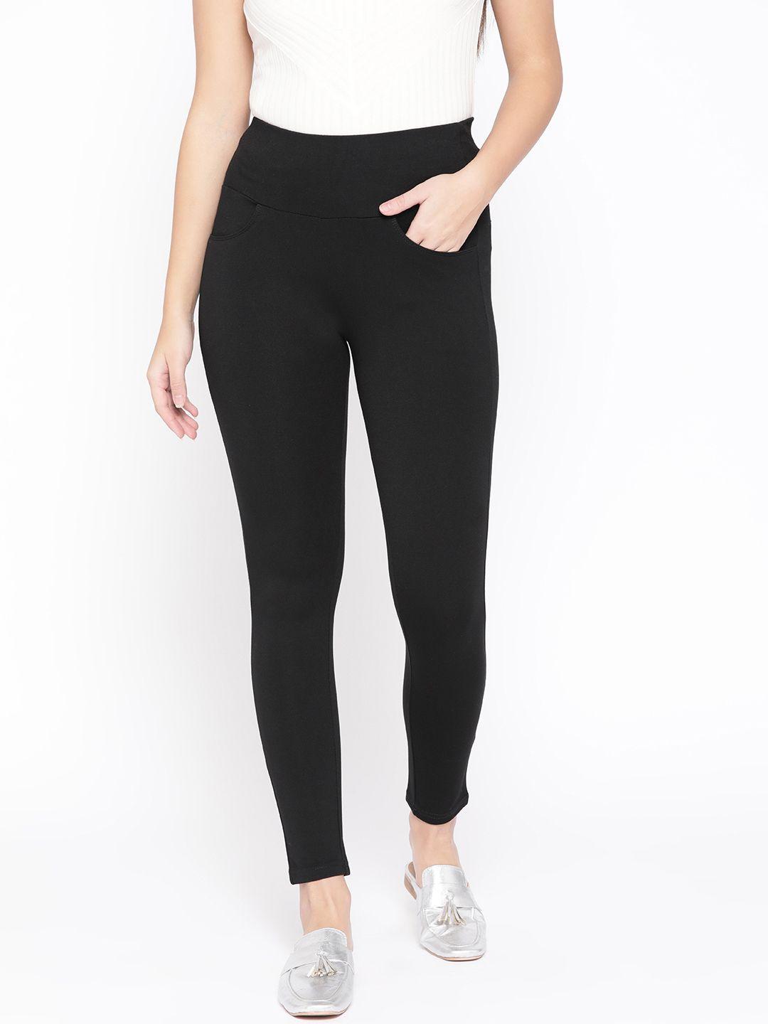 ursense women black solid skinny fit jeggings