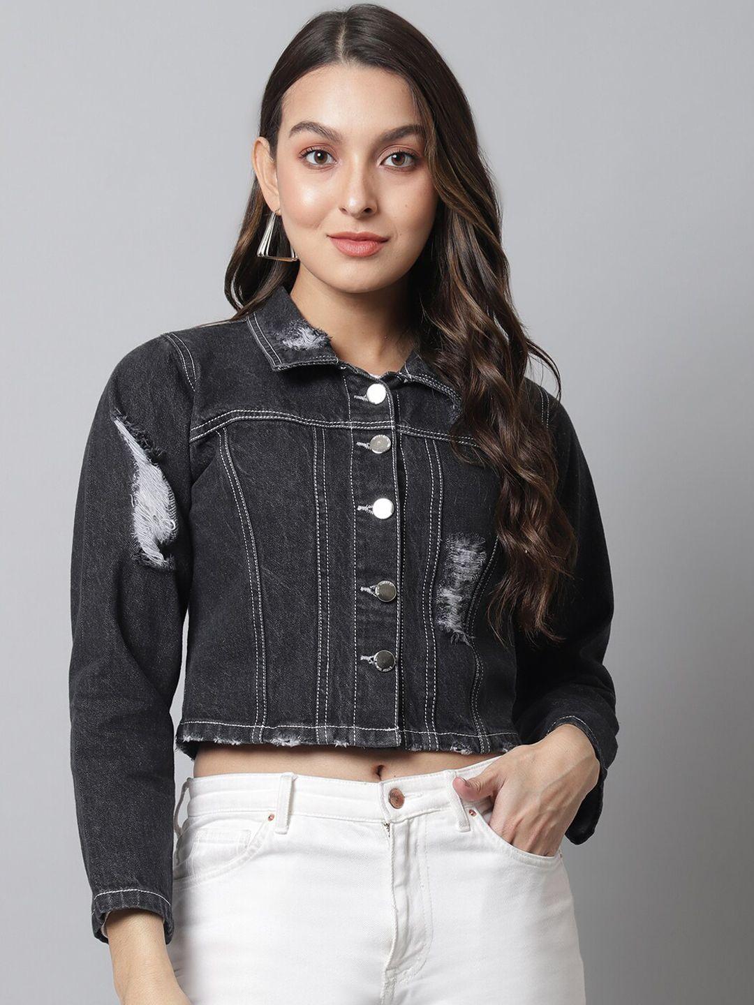 ursense women crop denim jacket with patchwork