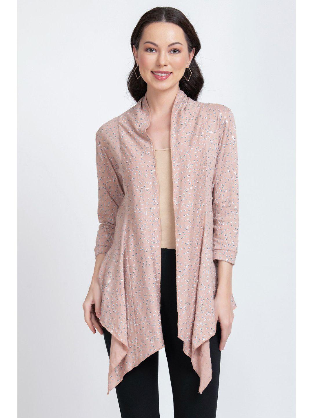 ursense women peach-coloured & white printed shrug