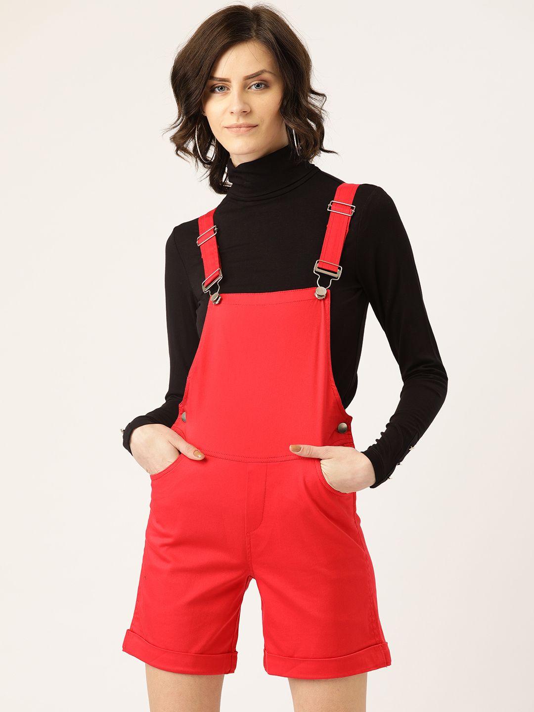 ursense women red slim fit solid dungarees